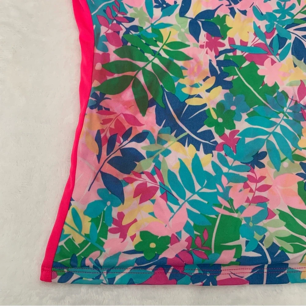 5/$25 Lands' End Girls Pink Tropical‎ Floral Short Sleeve Rash Guard Swim Shirt